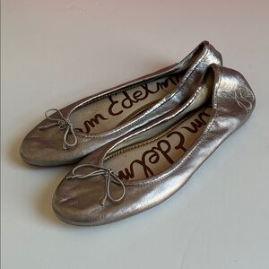 SAM EDELMAN | Metallic Silver “ Felicia” Leather Ballet Flats with Bow - 11